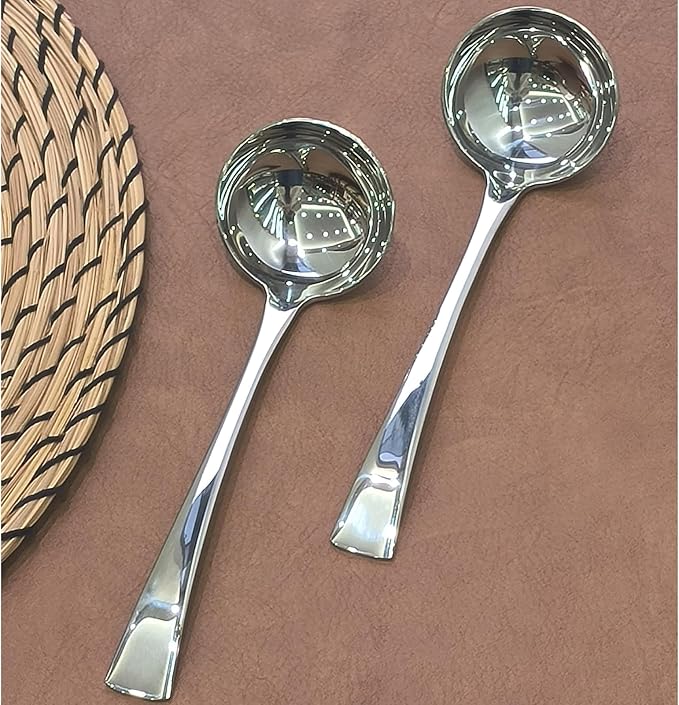 7.7 Inch Small Ladle,Pack of 2,Premium 18/10 Stainless Steel Kitchen Ladle for Soups,dressings,Sauces,Gravy,Stews and More,Silver