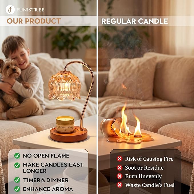 Candle Warmer Lamp with 3 Candles & Gift Box, Gifts for Women Christmas Birthday, Mom Sister Gift, 3 Favor, Lavender, Vanilla, Ebony, 2 Bulbs Inc.