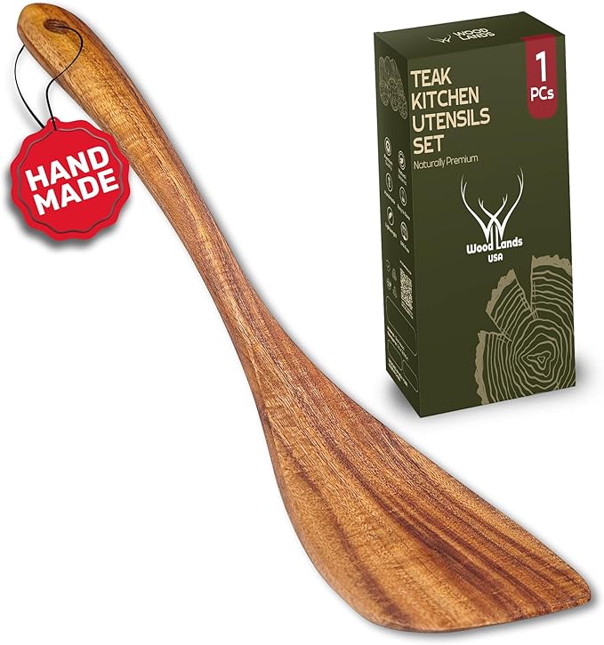 Wooden Spatula, Pancake Spatula, Teak wood spatulas Long Handle Flat Frying Turner Egg spatula for flipping, wooden spoons for cooking, Kitchen Utensil set, Non-Stick Cooking Utensils for kitchen use