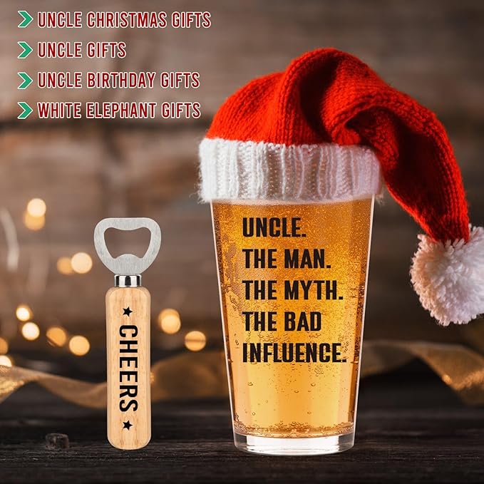 Ithmahco Best Uncle Gifts, Personalized Gifts For Uncle From Niece, Nephew, Funny Beer Glasses & Bottle Opener For Men, Christmas, Birthday Idea