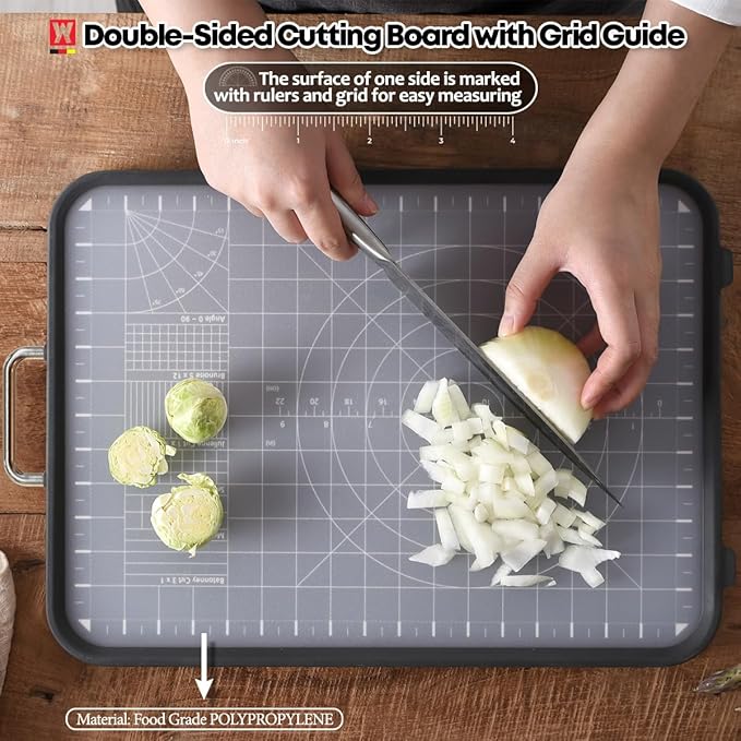 Stainless Steel Double Sided Chopping Board, Cutting Board, Metal Board Side & Plastic Board Side with Wheat Straw PP Inside, Easy to Clean, designed for precision, hygiene