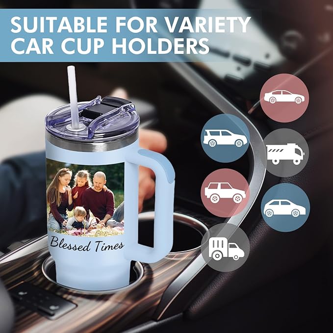 Personalized Tumbler with Pictures Text Name, Personalized Birthday Gifts for Men Women, Custom Stainless Steel Water Bottle Travel Coffee Mug, Anniversary Wedding Gifts (40oz photo)
