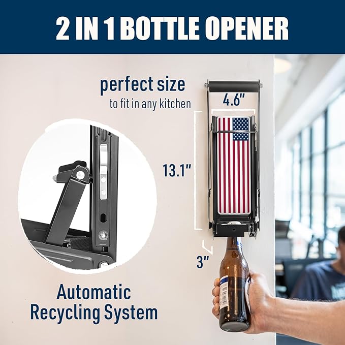 Mckay 16 Oz. and 12 Oz. Metal Can Crusher Auto Recycling, Heavy-Duty Can Crusher Wall Mounted, Can Smasher for Aluminum Seltzer, Soda, Beer Cans and Bottles for Recycling (Auto) Flag