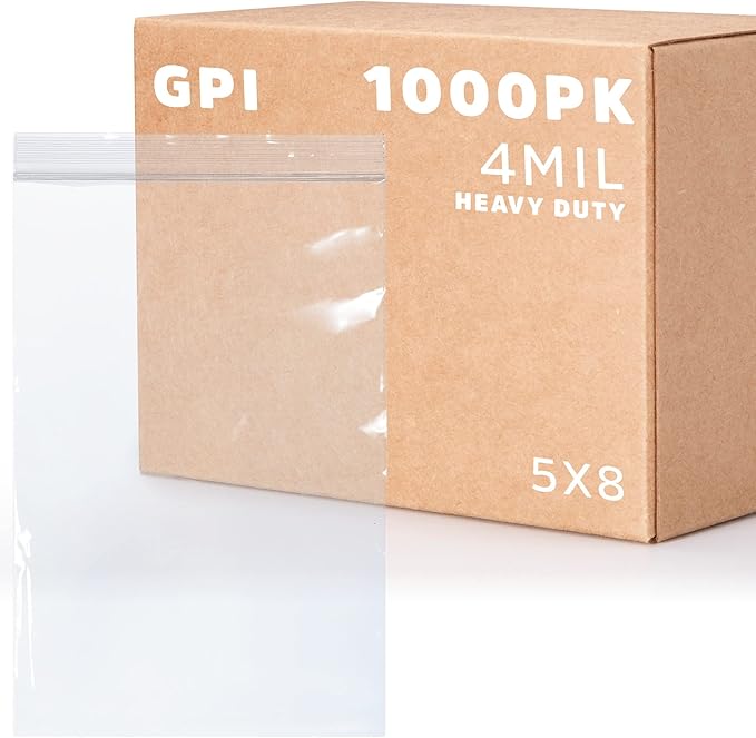5" x 8" Heavy-Duty Zip Bags - 500 Count - Clear Plastic Reclosable Zipper Baggies, 4 Mil Thick Freezer Storage Poly Bags with Resealable Zip Top Lock for Packaging Food, Tools & Sharp Objects.