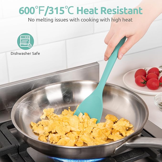 600ºF Heat Resistant Spatula Spoon: U-Taste Flexible Silicone Cooking Scoop Spoonula, Serving Mixing Scraping Food in Non-Stick Pan Cookware, Seamless Multifunctional Kitchen Utensil (Aqua Sky)