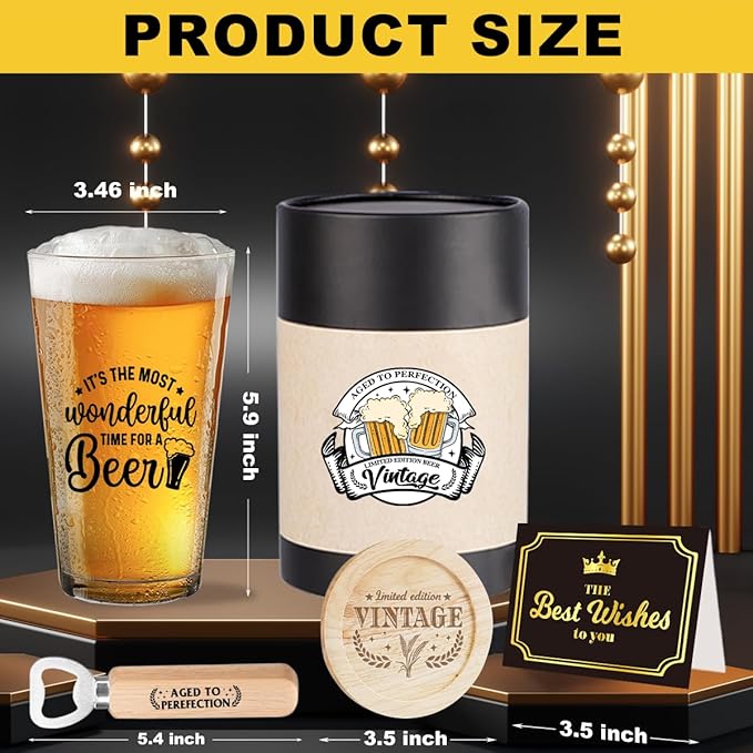 Vintage Father's Day Birthday Gifts for Fathers Your Dad Funny Beer Drinking Glass It's the Most Wonderful Time for a Beer Glass Gift for Men Dads Brew Lovers Present