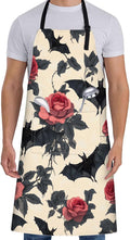 Cute Black Bat Apron for Women with Floral,28x33in,Gothic Kitchen Aprons with 2 Pockets, Oxford Fabric, Goth Halloween Adjustable Apron for Cooking Baking Gardening Chef,Gifts for Mom Wife