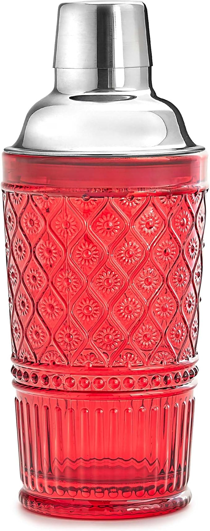 Godinger Cocktail Shaker, Martini Shaker, Glass Cocktail Shaker, Vintage Decor - 17oz, Claro Collection, Red