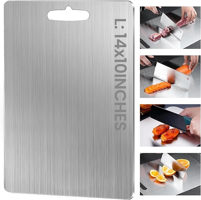 Titanium Cutting Board, 100% Pure Titanium Cutting Boards for Kitchen, Food Grade Double Sided Cutting Mat for Meats,Fruits,Vegetables, Dishwasher Safe Chopping Boards-14x10 inches