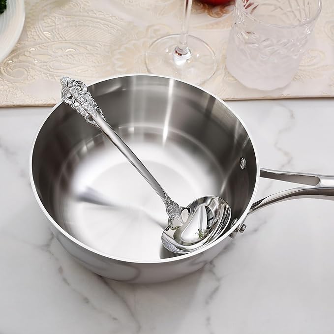 KEAWELL Premium 7.5 inch Luxury Gravy Ladle, 18/10 Stainless Steel, Small Gravy Spoon for Home. Solid and Sturdy, Dishwasher Safe. (1, Silver)