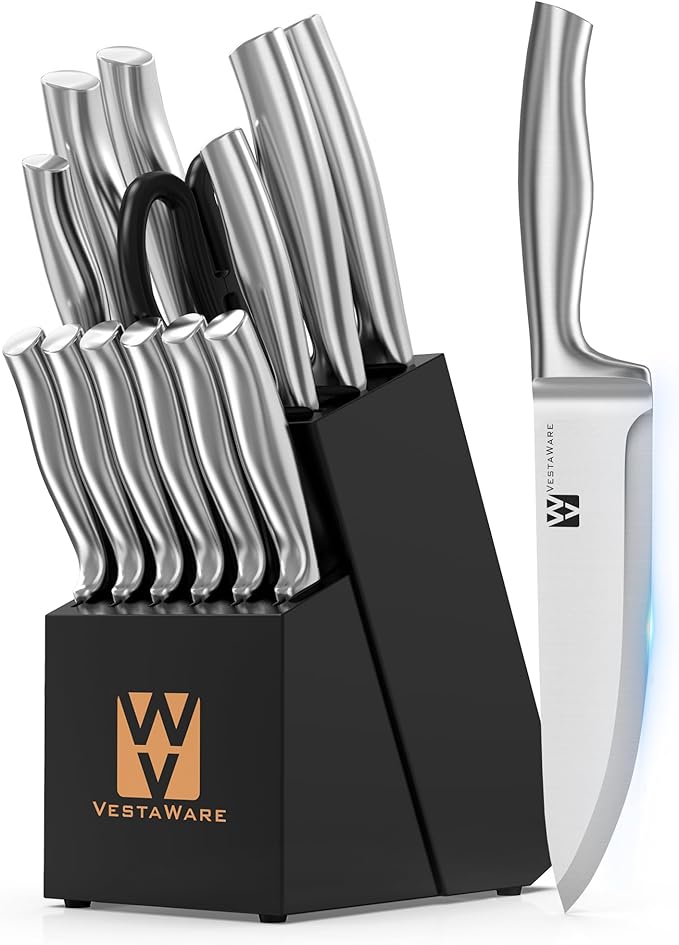 Knife Block Set, Razor-Sharp Kitchen Knife Sets, Stainless Steel Knife Set with Block, 14 Pieces Knives Set for Kitchen, Black Chef Knife Set, Dishwasher Safe, Gifts for Men