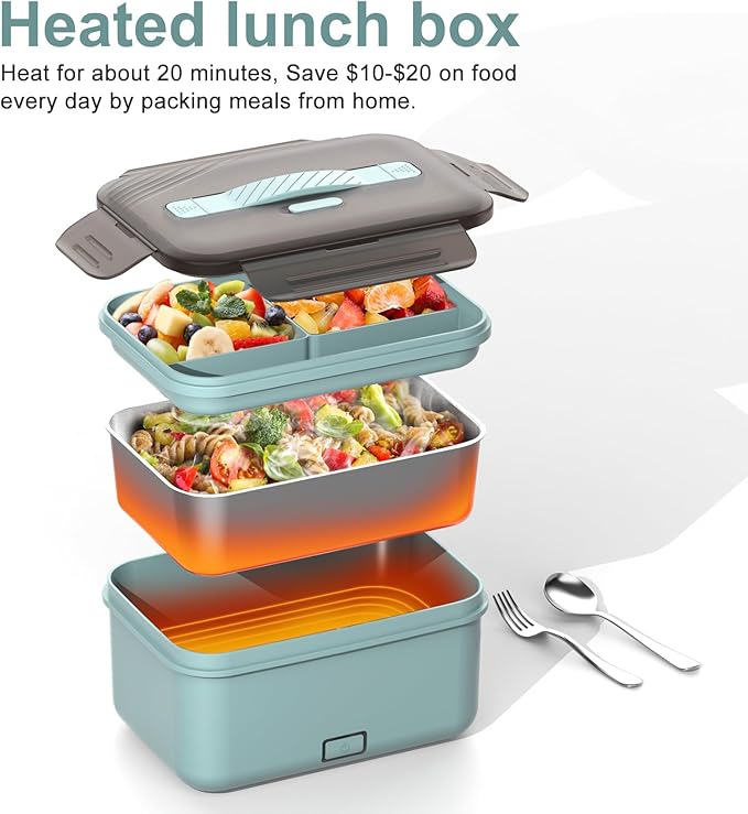 Electric Heated Lunch Box for Car Truck Home 1.8L 100W Portable Food Warmer with 12V/24V/110V/220V Hot Meal for Work Travel Jobsite Camping Christmas Gifts White Elephant Gifts for Adults/Men/Woman