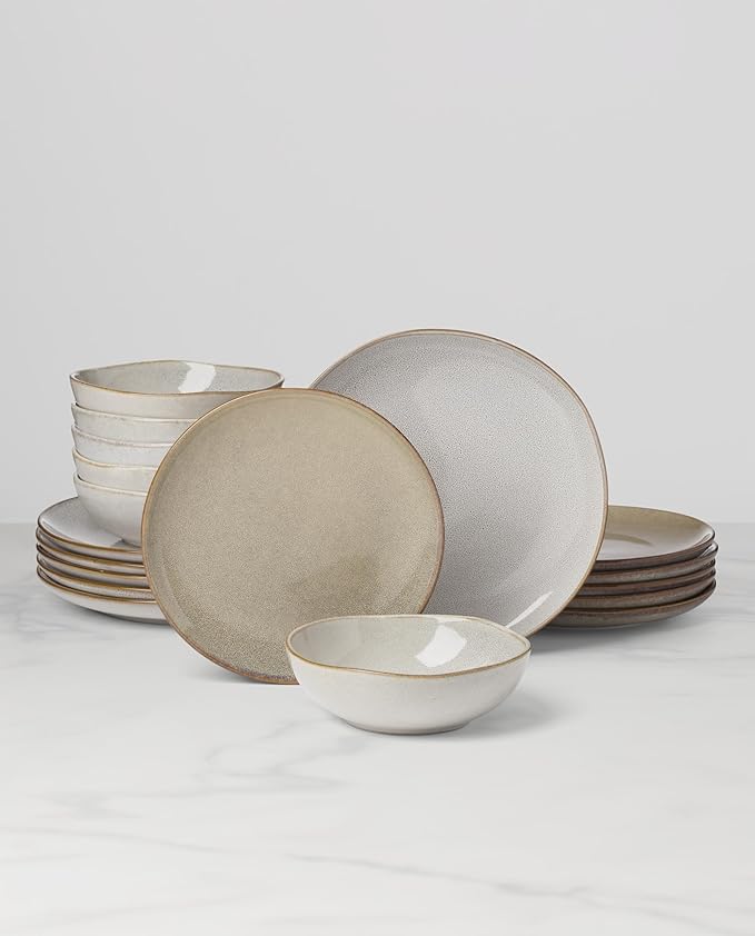 Oneida 899208 Organic Shades Oatmeal 18-Piece Dinnerware Set, Service For 6