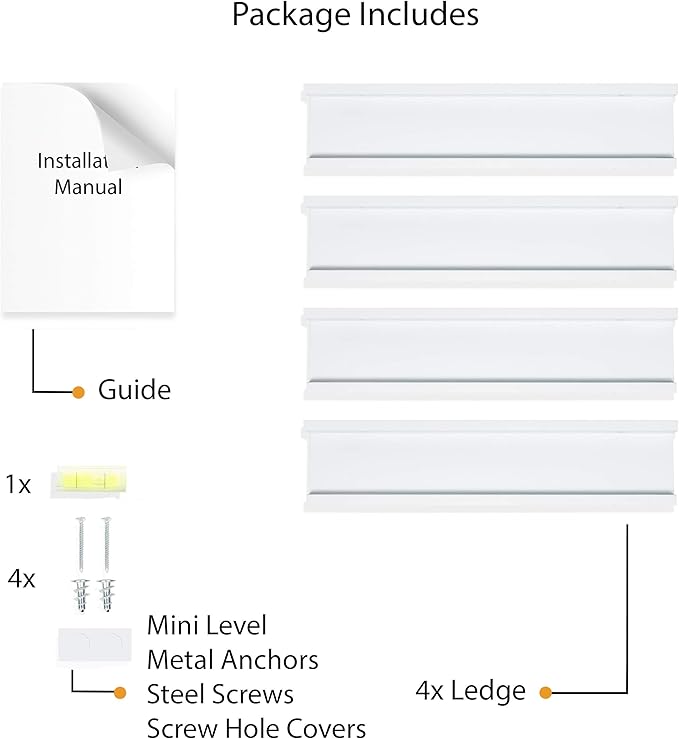 Wallniture Denver Floating Shelves for Kids Room Decor, White Wall Bookshelf for Picture Frames, Kids Room Shelves, Wall Shelf, Set of 4