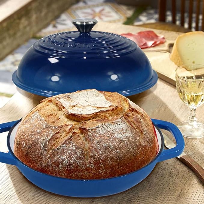 Enameled Cast Iron Dutch Oven with Lid, 11" Dutch Oven Bread Baking Kit, 6 Quart Blue Thick Enamel Bread Pan, Silicone Baking Mat - Family Gifts
