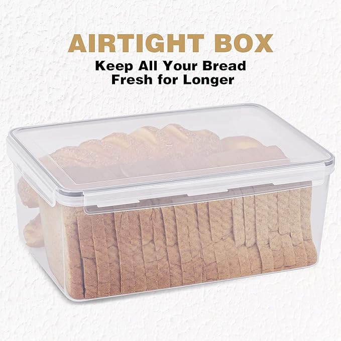 Tiawudi 2 Pack Large Bread Box for Kitchen Countertop, Airtight Bread Storage Container for Homemade Bread and Bakery Loaf, Plastic Bread Keeper, 11.6 Qt / 11L Each