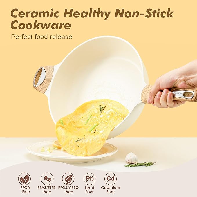 SENSARTE Ceramic Nonstick Frying Pan Skillet with Lid, 10.5 Inch Deep Frying Pan, 3.8 Qt Saute Pan, Induction Pan, Healthy Non Toxic Cooking Pan with Helper Handle, PFOA PFAS PTFE Free