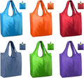 BeeGreen Colorful Reusable Grocery Bags 6 Pack, Heavy Duty Totes for Women, Foldable Grocery Bag Large Shopping Totes with Handles for Work, Travel, Gift, Store, Polyester Washable Reusable Tote Bag