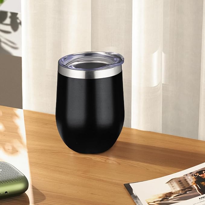 12oz Stemless Wine Tumbler with Lid Double Wall Insulated Wine Cup Stainless Steel Glasses Tumbler with Straw Insulated cocktail Tumbler Coffee Mug for Hot and Cold Beverages (Multicolor-1,4Pack)