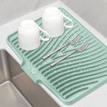 Silicone Dish Drying Mat for Kitchen Counter, Dish Drying Pad, Non-Slip Drain Pad with Built-in Drain, Heat Resistant Stone Drying Mat(15.8" x 13", Mint)