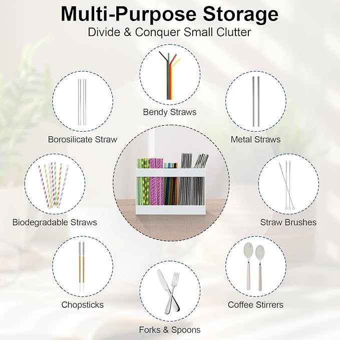 Upgraded Acrylic Straw Holder for Cabinet Door, Fridge & Countertop–Magnetic/Adhesive Dual Mount, Strong Hold, Space-Saving Straw Organizer with Adhesive Tape, Magnetic Sheet