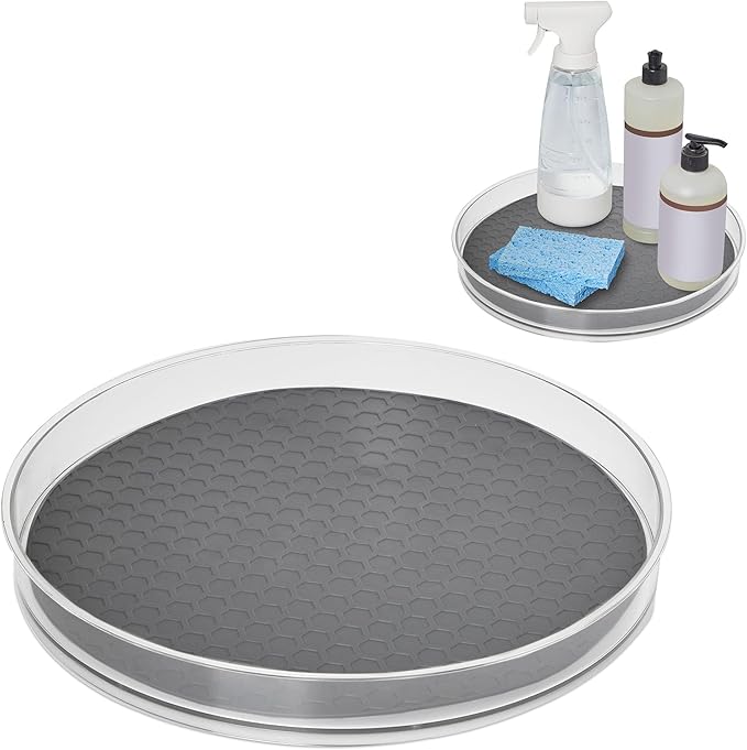 Spectrum XL Lazy Susan Organizer 12.25 in for Large Cabinet Fridge Pantry Table Shelf Bath Kitchen Organization, Charcoal Gray Extra Large Rotating Turntable Storage for Condiments Spice Bottles