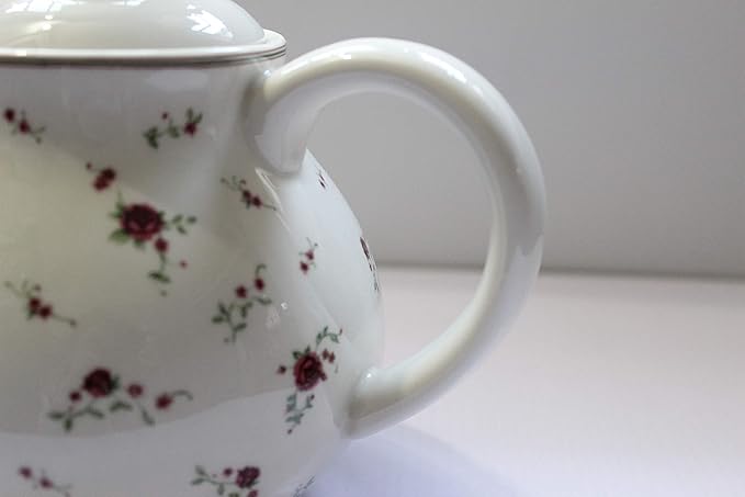 Porcelain Teapots with Lids,Vintage Teapot Beautiful Rose Design,Floral Ceramic Tea Pot Large for Kitchen and Dinning,China Teapot for Afternoon Tea or Coffee,Home Decorative Good Gifts,Beige
