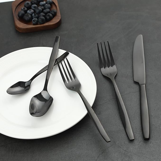 Black 30-Piece Silverware Set,Stainless Steel Flatware Utensils Cutlery Set for 6,Including Steak Knife Fork and Spoon,Dishwasher Safe,Modern Tableware for Home & Dining