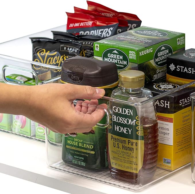 Sorbus Large Clear Plastic Storage Bins for Shelves, Clothes, with Handle - Clear Storage Bins, Drawer, Shelf, Closet, Pantry, Fridge, Freezer Organizer Bins, Closet Organizers and Storage (4 pack)
