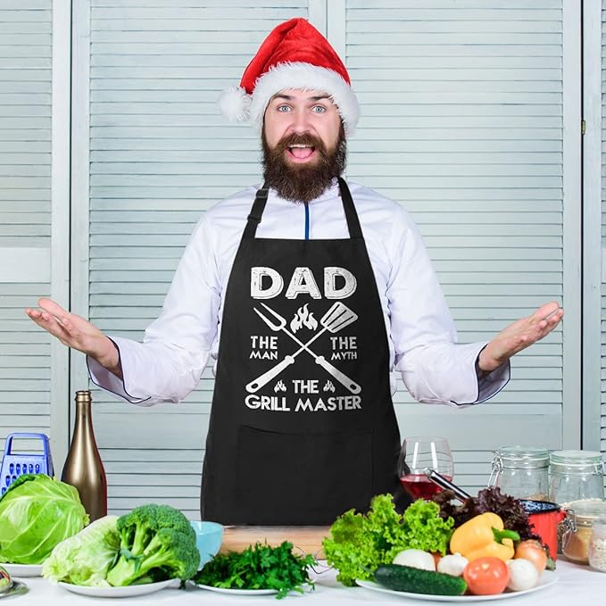 100% Cotton, Black Funny Aprons for Men, Dad, Husband - Birthday, Father’s Day Grilling Gifts for Papa, Husband.