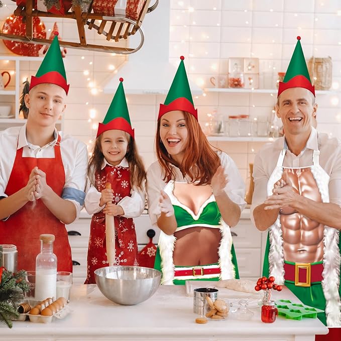 4 Pcs Christmas Aprons with Hats for Women Men Adjustable Kitchen Funny Cooking Aprons for BBQ Party