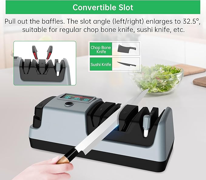 5 in 1 Electric Knife Sharpener-3 Rotational Speed Adjustable Electric Knife Sharpeners, Suitable for Straight Blade Knives, Serrated Knives, Meat Cleaver Knives, Ceramic Knives&Scissors