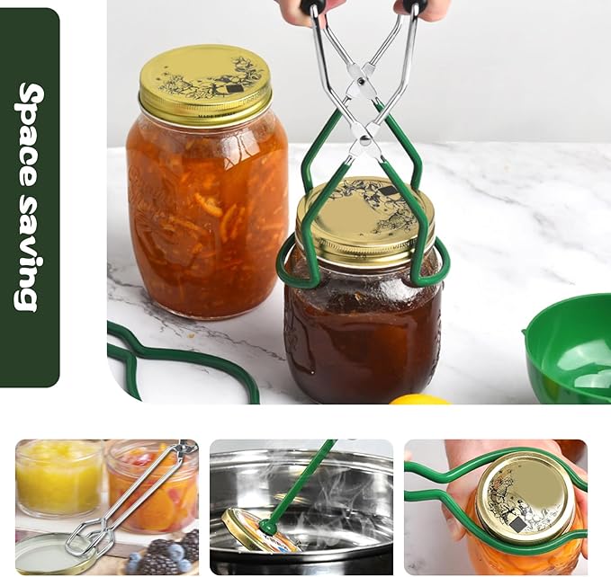 7PCS Canning set,Canning Kit with Canning Tongs Jar Lifter,Canning Tongs,Can Opener,Funnel For Canning,Steamer Rack,Lid Lifter Bubble Popper(Green)