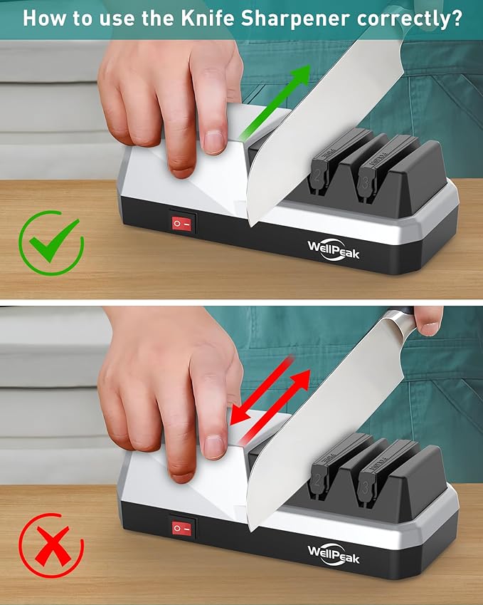 3-Stage Electric Knife Sharpener for 18/20-Degree Knifes, Diamond Abrasive Sharpening for Straight Edge Chef Knives, Ceramic Hone for Chef Knives, Serrated Knives Polishing (SILVER, 3-Stage)