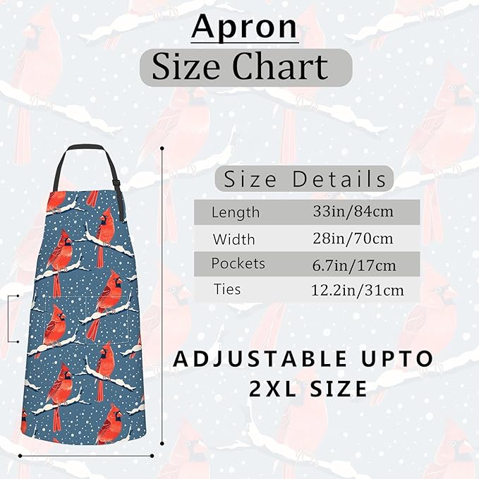 Red Cardinal Apron,Oxford Fabric Adjustable Kitchen Apron with 2 Pockets,Waterproof Cooking Aprons for Men Women Mom Wife Dad,Ideal Gifts for Coffee House,Shop,Baking,BBQ,Housewarming,28x33in