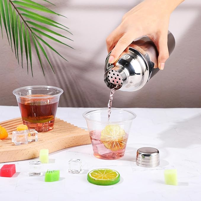 Nitial 9 Pcs Bar Cocktail Shaker Professional Stainless Steel Martini Drink Mixer Built-in Strainer for Bartending No Leaks Boston Shaker for Bar Party Drink Tool(Silver,18.6 oz)