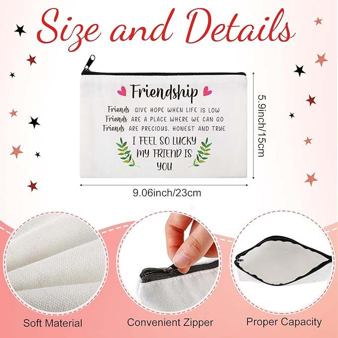 Sliner 6 Pack Friend Gift for Women Christmas Friendship Wine Tumbler Cup 12 oz Friendship Canvas Makeup Bag and Inspirational Keychain Xmas Gifts