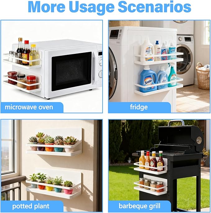 ZITRONE 2 Pack Magnetic Spice Rack for Refrigerator, Magnetic Shelf for Side of Refrigerator, Space Saving Kitchen Organization Shelf Organizer for Cabinet