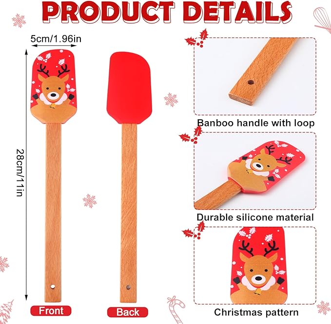 Yaomiao 12 Pcs Christmas Pot Holders with Silicone Spatula Set Wooden Handles Pot Holders for Christmas Kitchen Utensils xmas Baking Gifts for Neighbor Cooking Essentials(Cute)