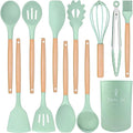 Silicone Cooking Utensils Kitchen Utensil Set - 446°F Heat Resistant Silicone Kitchen Utensils Set, Spatula,Turner Tongs, Spoon, Brush, Whisk,Kitchen Gadgets for Nonstick Cookware, BPA Free (Green)