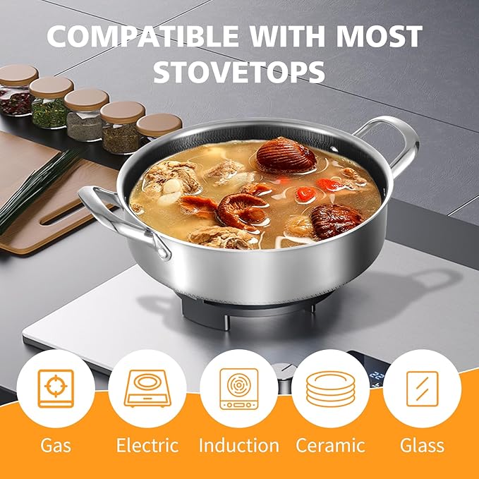 Saute Pan,10 Inch Nonstick Deep Frying Pan,316L Stainless Steel Sauté Pan with Lid,Induction Cooking Pan,PFOA Free Cookware,Dishwasher & Oven Safe