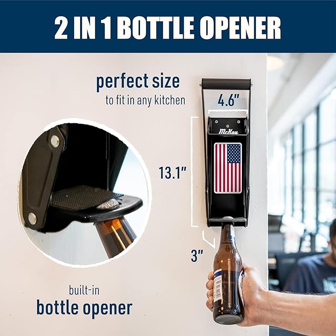 Mckay 16 Oz. and 12 Oz. Metal Can Crusher US Flag, Can Crusher Wall Mounted, Can Crushers for Recycling Wall-Mounted Smasher for Aluminum Seltzer, Soda, Beer Cans and Bottles - American Flag