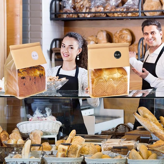 50PCS Paper Bread Bags, Bread Bags for Homemade Bread with Tin Tie Lock,Sourdough bread bags with Window,Bakery Bags for Bread,Sourdough,Cookie,Muffin,Bagels(8.7 x 4.3x 11 Inches)