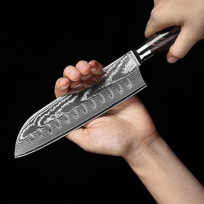 Wakoli EDIB 2-Piece Damascus Kitchen Knife Set – Santoku & Small Santoku with VG10 Core made of 67-Layer Damascus Steel Blades – Professional Chef Knives with Ergonomic Pakkawood Handles in Gift Box