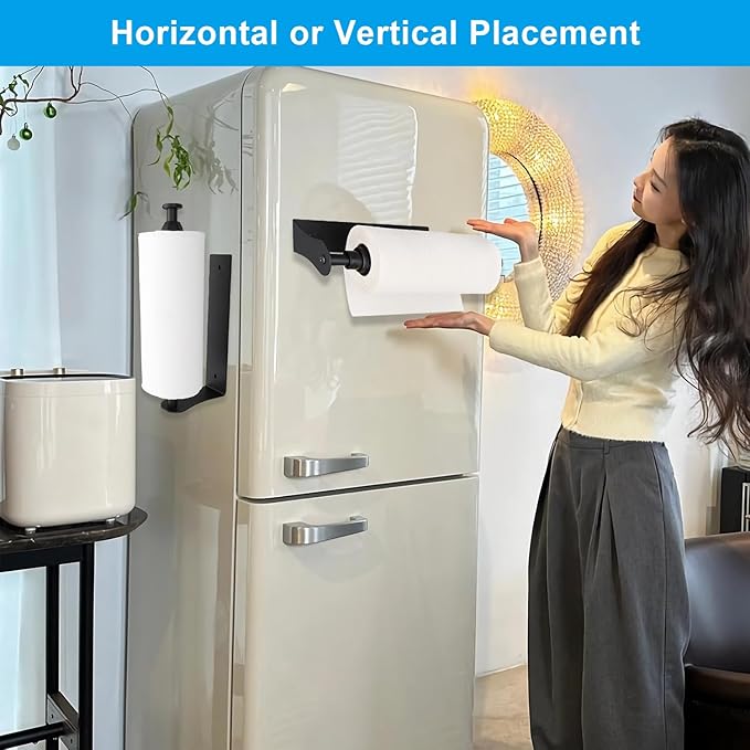 MONEER Magnetic Paper Towel Holder for Frige, One-Hand Operable Paper Towel Holder, Self-Adhesive, No Drill Magnet Paper Towel Holder for Kitchen, Refrigerator, RV, Garage (Silver)