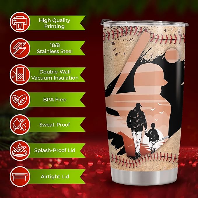 34HD Sport Gifts, Baseball Dad Tumbler with Lid 20 oz Stainless Steel, Behind Every Player Coffee Mug, Baseball Dad Birthday Gifts from Son Christmas Gift
