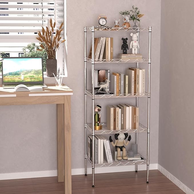 5-Shelf Storage Shelves Metal Shelving Unit NSF Garage Storage Rack Adjustable Wire Shelves Organizer for Kitchen Closet Basement, 750 Lbs Capacity, 16.7" L × 11.8" W × 47.6" H, Sliver