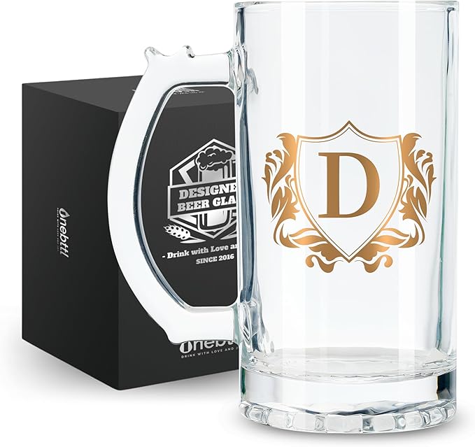 Onebttl Personalized Beer Gifts for Men - 17 oz Heavy Beer Stein Mug with Handle for Boss as Birthday Christmas Gift - D