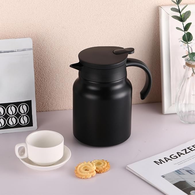 2 Pcs Thermal Coffee Carafe for Keeping Hot/Cold Stainless Steel Small Coffee Creamer Container Double Wall Vacuum Insulated Tea pot Beverage Dispenser for Milk Hot Chocolates(Black,34 oz)