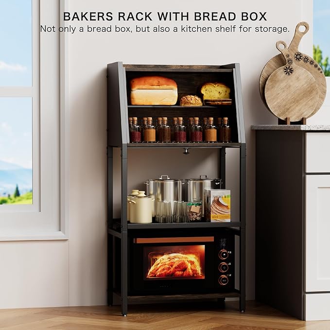 2025 Baker's Rack,2 in 1 Bread Box for Kitchen Organizers and Storage,38.6'' Standing Bread Boxes